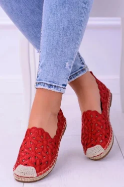 Lu Boo Damskie Baleriny Czerwone Espadryle w Kwiaty Macarena