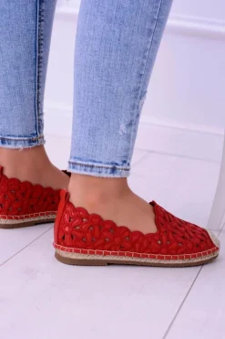 Lu Boo Damskie Baleriny Czerwone Espadryle w Kwiaty Macarena