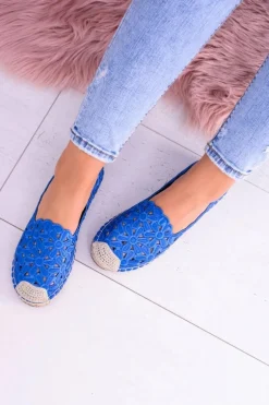 Lu Boo Damskie Baleriny Granatowe Espadryle w Kwiaty Macarena