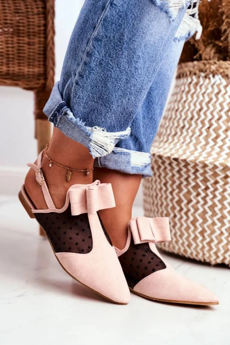 Lu Boo Damskie Baleriny Kokardki Mule Różowe Domino