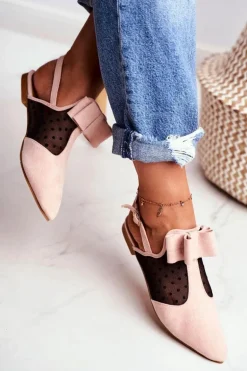 Lu Boo Damskie Baleriny Kokardki Mule Różowe Domino