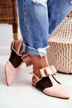 Lu Boo Damskie Baleriny Kokardki Mule Różowe Domino