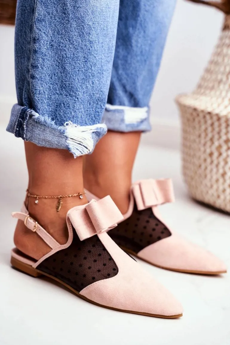 Lu Boo Damskie Baleriny Kokardki Mule Różowe Domino