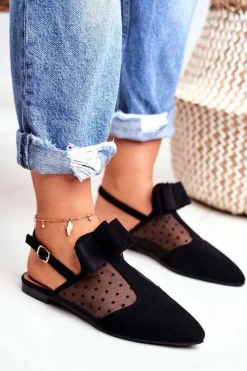 Lu Boo Damskie Baleriny Kokardki Czarne Domino