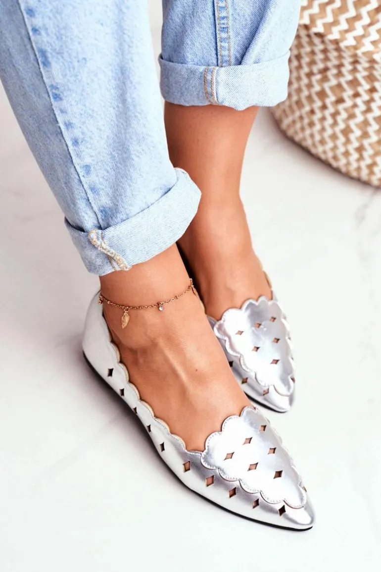 Lu Boo Damskie Baleriny Srebrne Metaliczne Dianna