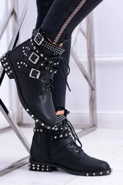 Lu Boo Damskie Botki Verona Z Ćwiekami Kolce Klamry Rock