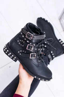 Lu Boo Damskie Botki Verona Z Ćwiekami Kolce Klamry Rock