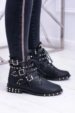 Lu Boo Damskie Botki Verona Z Ćwiekami Kolce Klamry Rock
