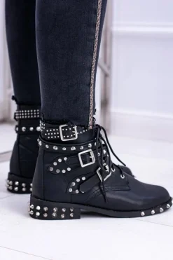 Lu Boo Damskie Botki Verona Z Ćwiekami Kolce Klamry Rock