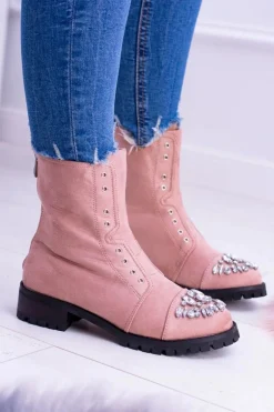 Lu Boo Damskie Botki Za Kostkę z Cyrkoniami Pudrowy Róż Carrie