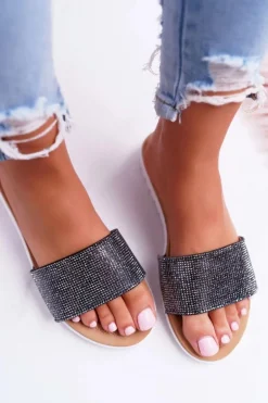 Lu Boo Damskie Czarne Klapki Z Cekinami Goodies