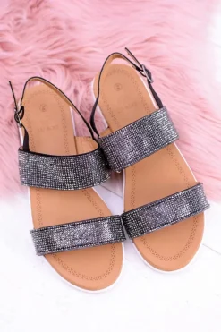 Lu Boo Damskie Czarne Sandały Z Cyrkoniami Perfect