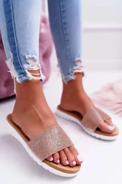 Lu Boo Damskie Klapki Z Cekinami Champagne Goodies