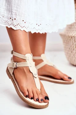 Lu Boo Damskie Sandały Beżowe Japonki Gladiatorki Achilla