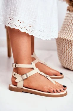 Lu Boo Damskie Sandały Beżowe Japonki Gladiatorki Achilla