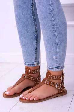 Lu Boo Damskie Sandały Japonki Gladiatorki Kamel Elii