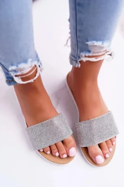 Lu Boo Damskie Srebrne Klapki Z Cekinami Goodies