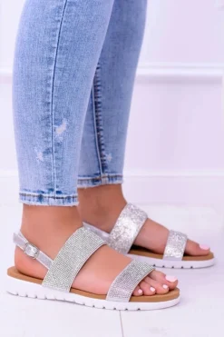 Lu Boo Damskie Srebrne Sandały Z Cyrkoniami Perfect