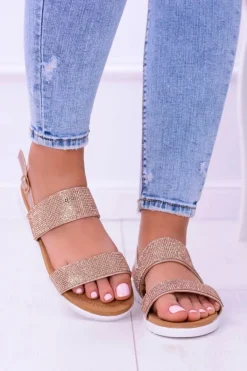 Lu Boo Damskie Szampańskie Sandały Z Cyrkoniami Perfect