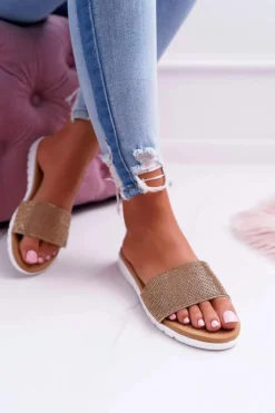 Lu Boo Damskie Złote Klapki Z Cekinami Goodies