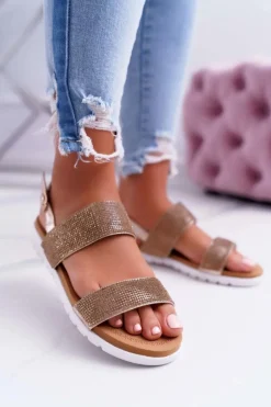 Lu Boo Damskie Złote Sandały Z Cyrkoniami Perfect