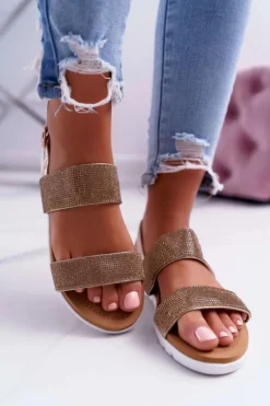 Lu Boo Damskie Złote Sandały Z Cyrkoniami Perfect