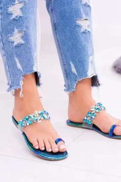 Lu Boo Eleganckie Benzynowe Klapki Cekiny Tanut