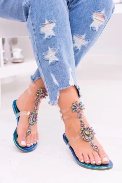 Lu Boo Eleganckie Benzynowe Sandały Cyrkonie Nomire