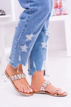 Lu Boo Eleganckie Złote Klapki Cekiny Tanut