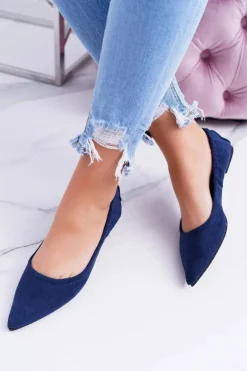 LU BOO Granatowe Balerinki Moments z Odpinaną Kokardą