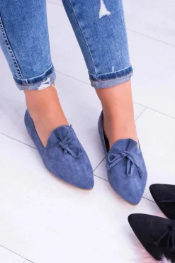 Lu Boo Granatowe Baleriny W Szpic Lordsy Zamsz Feliciano