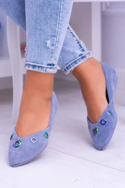 Lu Boo Niebieskie Baleriny W Szpic Benzynowe Oczka Octavia
