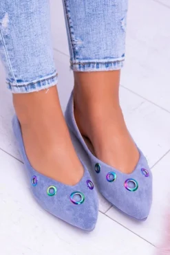 Lu Boo Niebieskie Baleriny W Szpic Benzynowe Oczka Octavia
