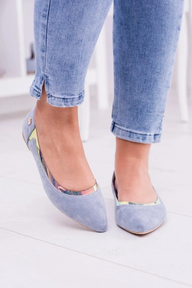 Lu Boo Niebieskie Transparentne Holograficzne Balerinki w Szpic Lison