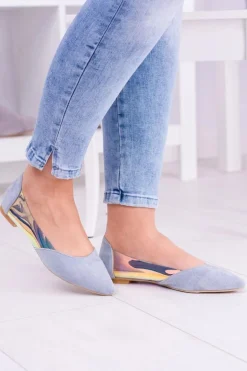 Lu Boo Niebieskie Transparentne Holograficzne Balerinki w Szpic Venessa