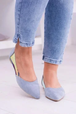 Lu Boo Niebieskie Transparentne Holograficzne Balerinki w Szpic Venessa