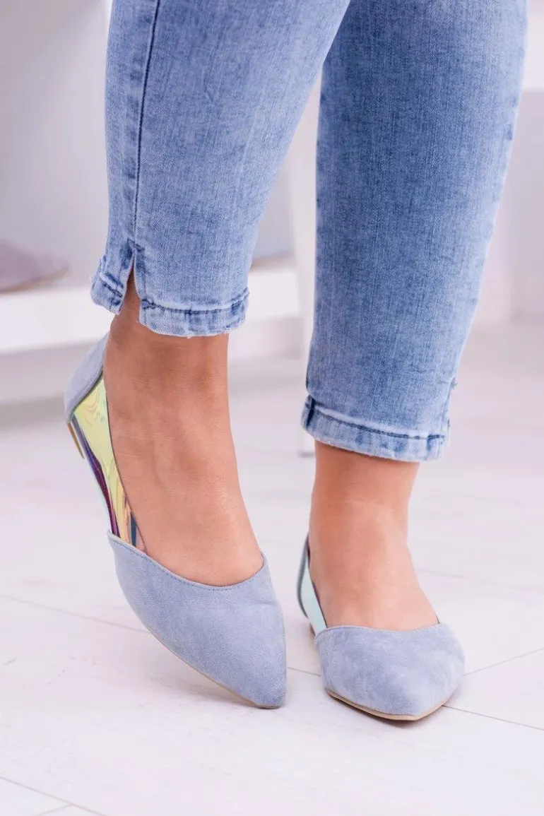 Lu Boo Niebieskie Transparentne Holograficzne Balerinki w Szpic Venessa