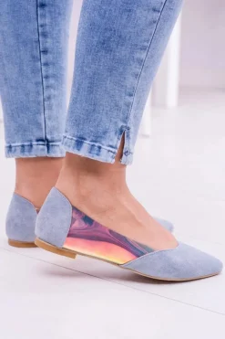 Lu Boo Niebieskie Transparentne Holograficzne Balerinki w Szpic Venessa