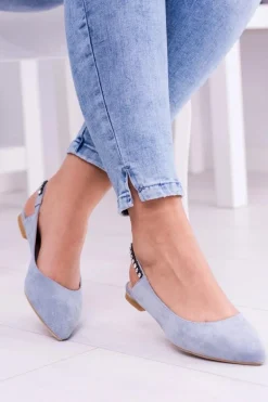 Lu Boo Niebieskie Zamszowe Balerinki w Szpic Cyrkonie Macron