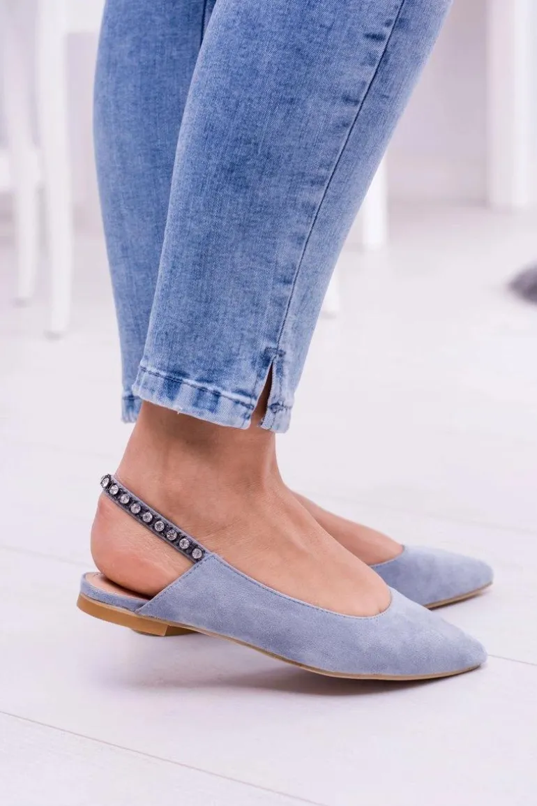 Lu Boo Niebieskie Zamszowe Balerinki w Szpic Cyrkonie Macron