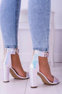 Lu Boo Opalizujące Niebiesko Srebrne Sandały Cyrkonie Lambada