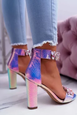 Lu Boo Opalizujące Różowe Sandały Cyrkonie Lambada