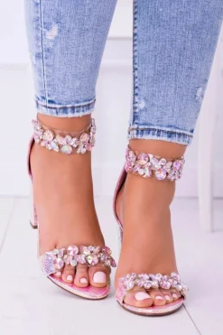 Lu Boo Opalizujące Sandały Champagne Cyrkonie Lambada