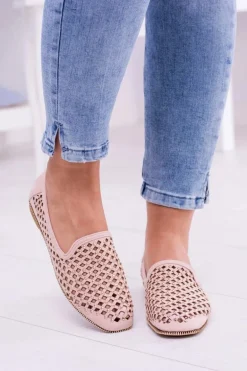 Lu Boo Różowe Ażurowe Baleriny Lordsy Ćwieki Carmar