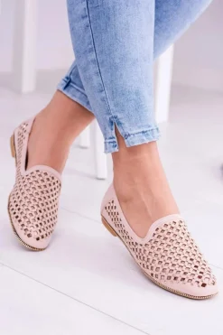 Lu Boo Różowe Ażurowe Baleriny Lordsy Ćwieki Carmar