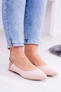 Lu Boo Różowe Zamszowe Balerinki w Szpic Cyrkonie Macron