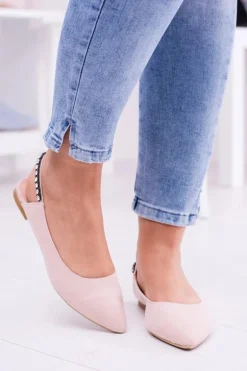 Lu Boo Różowe Zamszowe Balerinki w Szpic Cyrkonie Macron