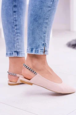 Lu Boo Różowe Zamszowe Balerinki w Szpic Cyrkonie Macron