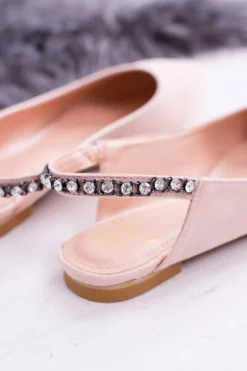 Lu Boo Różowe Zamszowe Balerinki w Szpic Cyrkonie Macron