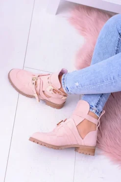 Lu Boo Różowe Zamszowe Botki Z Wycięciami Rock Girl